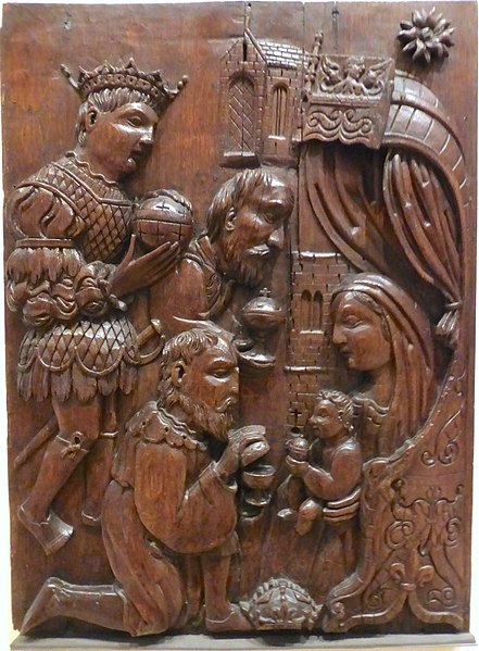 A mid-16th-century oak panel carving from a house in Dundee