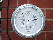 現代的なアネロイド気圧計の表示面の例
