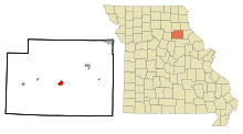 Monroe County Missouri Incorporated and Unincorporated areas Paris Highlighted.svg