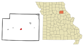 Monroe County Missouri Incorporated and Unincorporated areas Paris Highlighted.svg