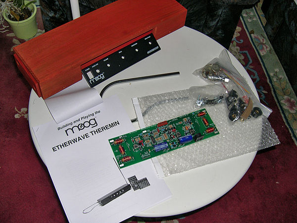 The components of a modern Moog theremin, in kit form