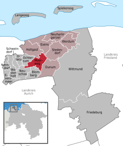 Poziția Moorweg pe harta districtului Wittmund