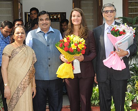 Bill Gates and Melinda Gates, Co-Chairs of the Bill & Melinda Gates Foundation calls on the Union Minister for Road Transport & Highways and Shipping, Nitin Gadkari, in New Delhi on 19 September 2014.