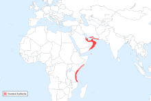 Parts of Asia and Africa were once part of Oman. Omani area of influence small.svg