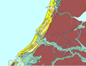 Strand plain in Western Netherlands in 100 AD Paleogeografie West Nederland 100nC.svg