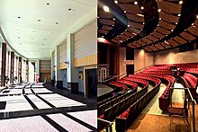 (Left) Entrance and box office to Pealer Recital Hall. (Right) Inside the 334-seat proscenium-style theatre. Pealer Recital Hall.jpg