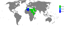 Land hvor Hanan (grønt) er mye brukt