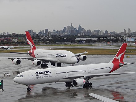 Two Qantas aircraft at Sydney Airport. Many other international airlines offer flights to Australia.