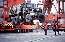 REFORGER 1991, M54 Truck unloading.jpg 