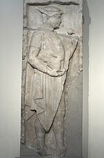 Relief stele man rabit marble 450 BC, NAMA 741 102639.jpg