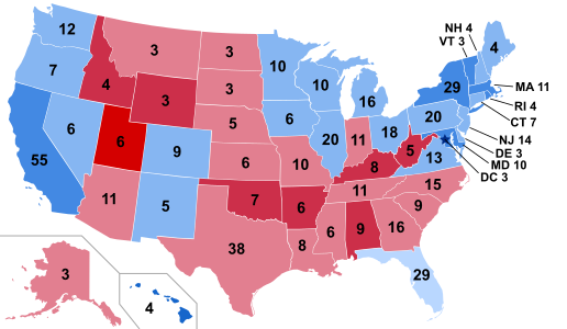 Results by state, shaded according to winning candidate's percentage of the vote.
