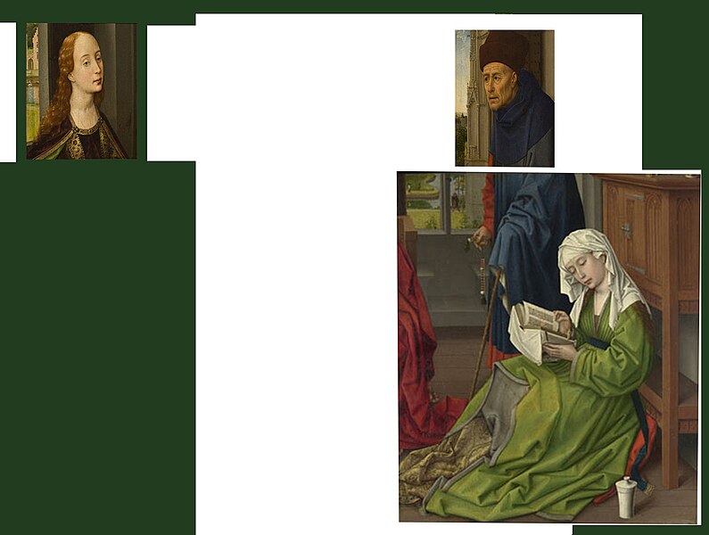 File:Rogier van der Weyden - Reconstructie met Maria Magdalena leest, Jozef en Catharina - van een verloren schilderij.jpg