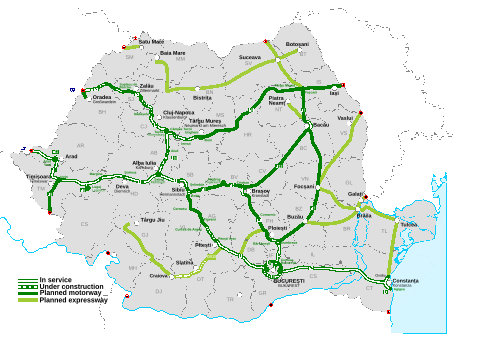 geplande autosnelwegen in Roemenië