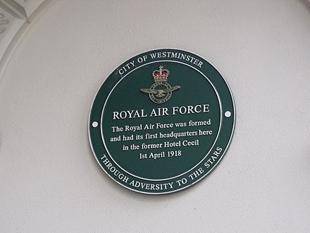 The green plaque marking the formation of the Royal Air Force