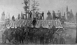 Loggers at Russell Camp, Aroostook County, ca. 1900 Russell Camp Maine.jpg