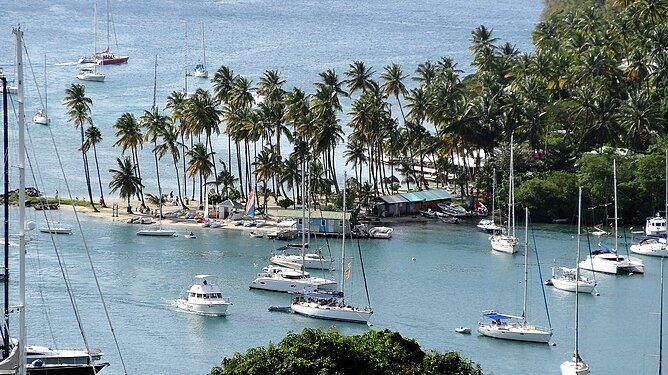 Sailing boats in a bay of Saint_Lucia