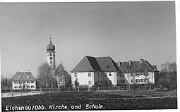 Pfarrhaus, Kirche und Schule in Eichenau ca 1930