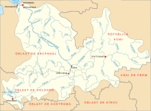 Novodvinsk en un mapa del Dviná Septentrional