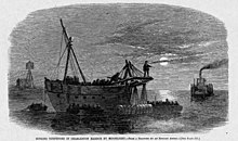 Confederates laying naval mines in Charleston Harbor Sinking torpedoes by moonlight in Charleston Harbor - Harper's Weekly, June 13, 1863.jpg