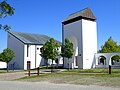 The modern-style church of Skelager Kirke.