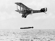 A Sopwith Cuckoo dropping an aerial torpedo during World War I Sopwith Cuckoo.jpg