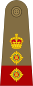 The rank insignia of a Colonel (left), Lieutenant-Colonel (centre), and Major (right) in the Union of South Africa Army (1928–1953) featuring the Tudor Crown