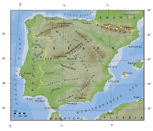 An enlargeable topographic map of Spain, except the Canary Islands and Minorca Spain topography.png