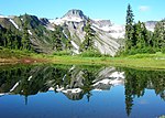 Table Mountain and its reflection in a lake.