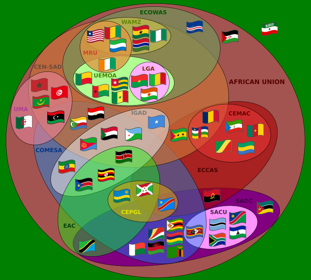 The image above contains clickable links
Euler diagram showing the relationships among various multinational African entities v * t * e Supranational African Bodies-en.svg