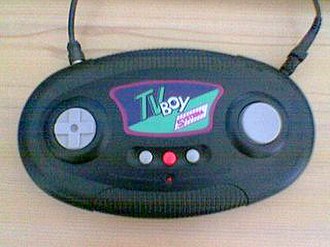 A handheld TV game with power and TV leads attached.