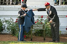 Unveiling of the plaque at the renamed Tanner Amphitheater on May 30, 2014. Tanner Amphitheater renaming - 2014-05-30.jpg