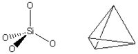 Estructura del ortosilicato, SiO44-; en figura de la derecha se omiten los átomos.