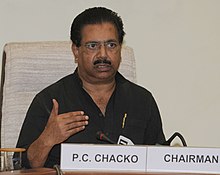 The Chairman of the Joint Parliamentary Committee to examine matters relating to allocation and pricing of Telecom Licenses and Spectrum, Shri P.C. Chacko addressing a Press Conference, in New Delhi on March 24, 2011.jpg
