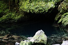 The mouth of The Resurgence, the spring that drains much of the hill through limestone caves and sinkholes