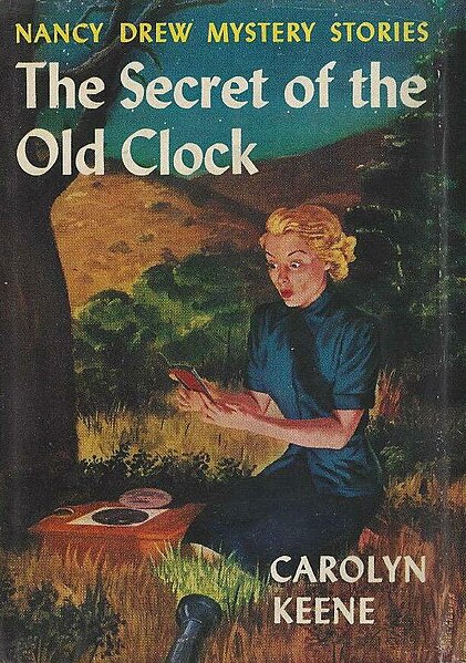 Cover of the 1953 version of The Secret of the Old Clock, the first Nancy Drew mystery
