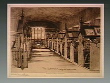 Getrude Ellen Hayes' etching The library with old bookcases, Cheltenham. The interior of the library and the old bookcases, Cheltenha Wellcome V0012461.jpg