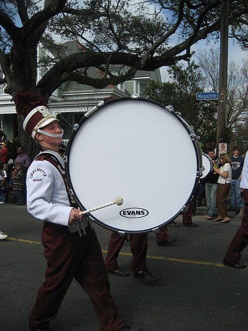 A drum produces sound via a vibrating membrane.