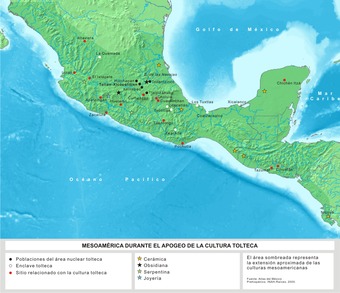 Karte Mesoamerikas mit wichtigen Siedlungen der toltekischen Zeit