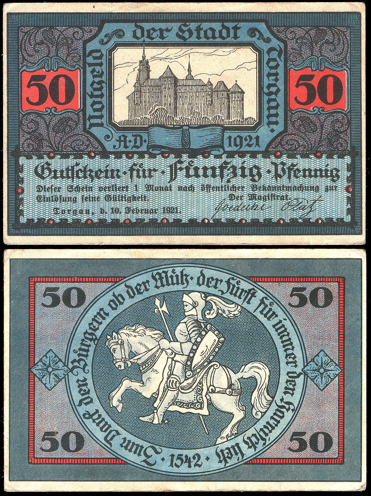 File:Mühlhausen (Thür) 50 Pfennig 1921 RV Wallenstein.jpg - Wikimedia  Commons