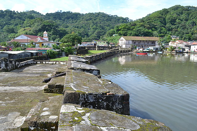 View of the fort, the Aduana building, and the church