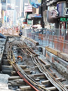 Cables under Broadway in 2013 Utility trench in Bwy @ 42 St jeh.jpg