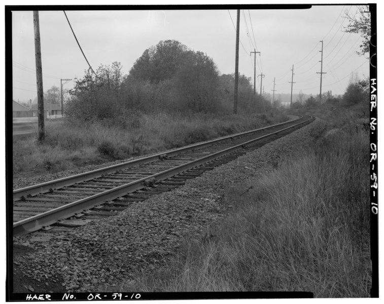 File:VIEW OF RAILWAY CORRIDOR FROM BASELINE AVENUE AT ELMONICA CROSSING, FACING NORTHWEST - Oregon Electric Railway Westside Corridor, Between Watson and 185th Avenues, Beaverton, HAER ORE,34-BEAV,1-10.tif