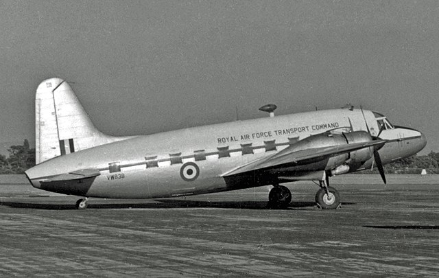 Vickers Valetta C.1 VW838 of No. 30 Squadron at Manchester Airport in 1953.
