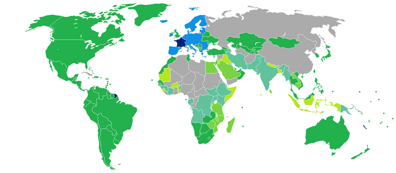 Mapa zemí vyžadujících (či nevyžadujících) vízum