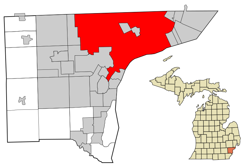 Fișier:Wayne County Michigan Incorporated and Unincorporated areas Detroit highlighted.svg