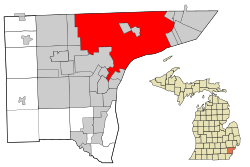 מיקום מחוז ויין ובו דטרויט, במדינת מישיגן