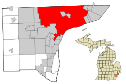 Detroit'in Wayne Kontlugu ve Michigan içindeki konumu.