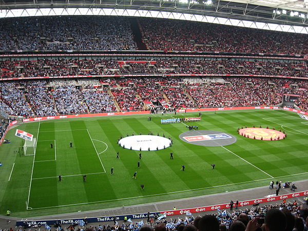 Before kick off of the Manchester derby FA Cup Semi-final at Wembley Stadium