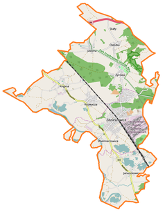 Mapa konturowa gminy Zdzieszowice, na dole po prawej znajduje się punkt z opisem „Januszkowice”