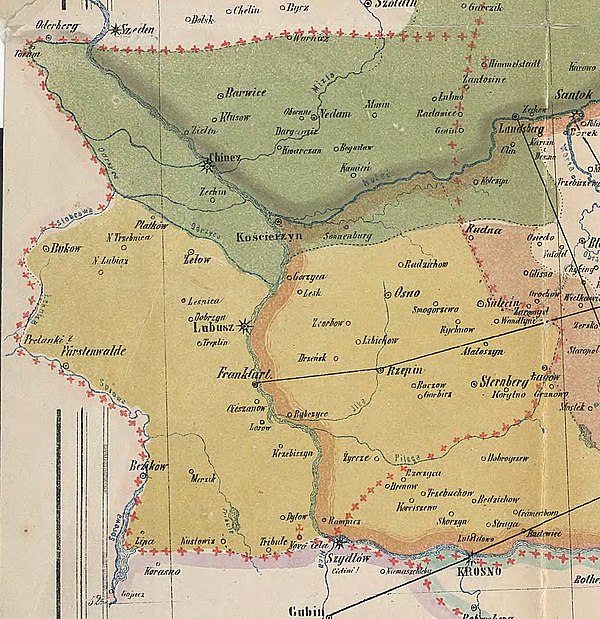 Lubusz Land – core of the future Neumark – during the Piast period (marked in yellow)